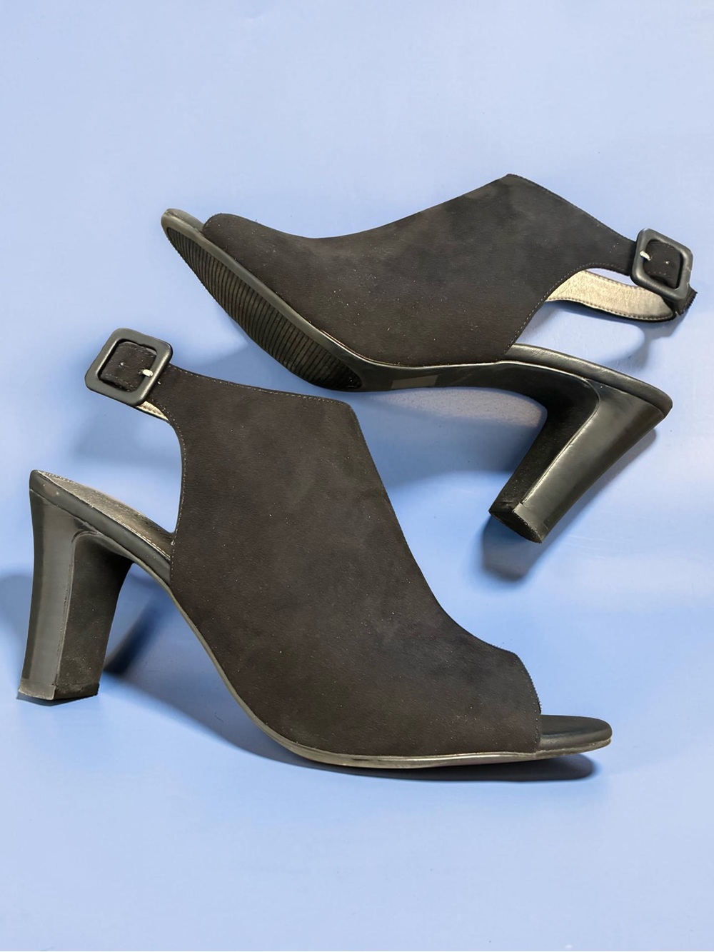 Kelly & Katie Black Open-Peep Slingback Heels